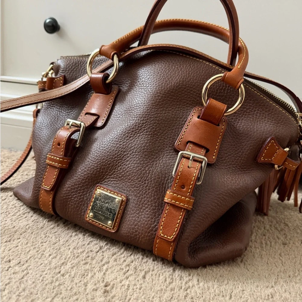 Dooney & Bourke Brown Pebble Leather Bristol Bag w/ Red Lining EUC!!! - Picture 1 of 12